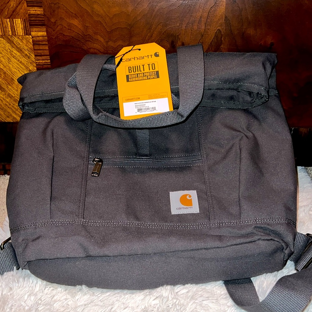Carhartt Charcoal Canvas Tote with Yellow Hang Tag - Picture 3 of 3